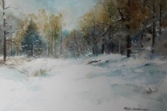 'Blizzard in the Forest' by Avril Hardman - watercolour (10" x 7")