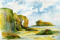 'Cornish Beach' by Jean Harley - watercolour inks (10" x 12") £45  - contact: jeanharley@btinternet.com